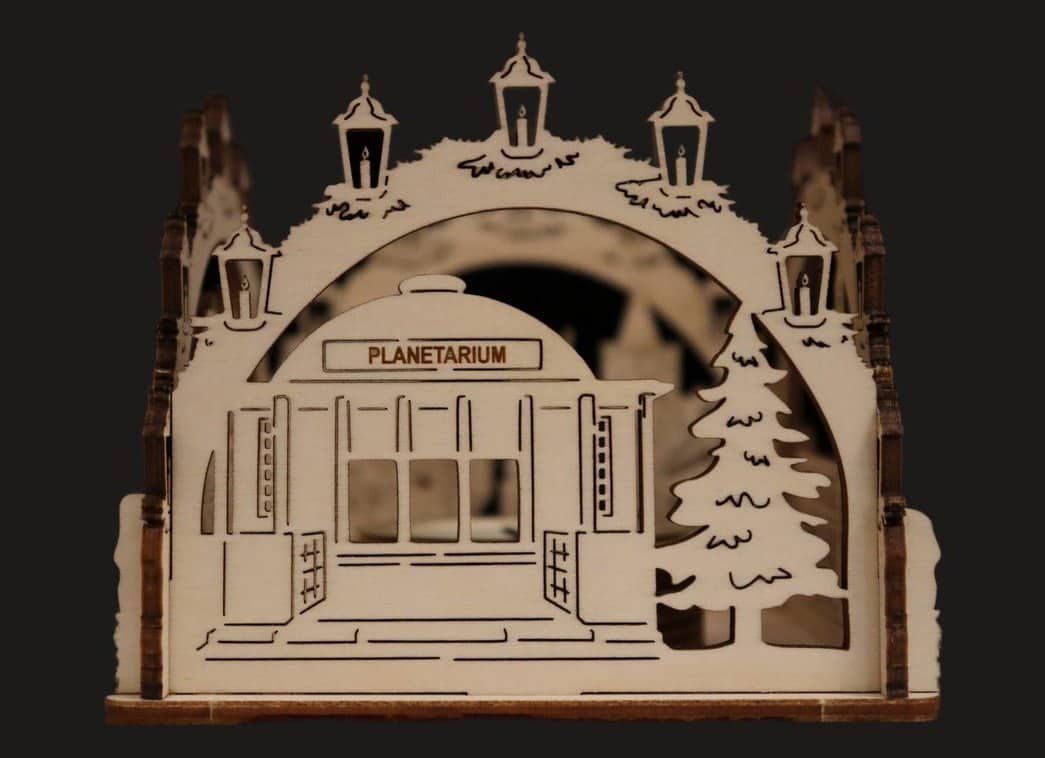 Jena-Teelichthalter aus Holz mit dem Zeiss-Planetarium